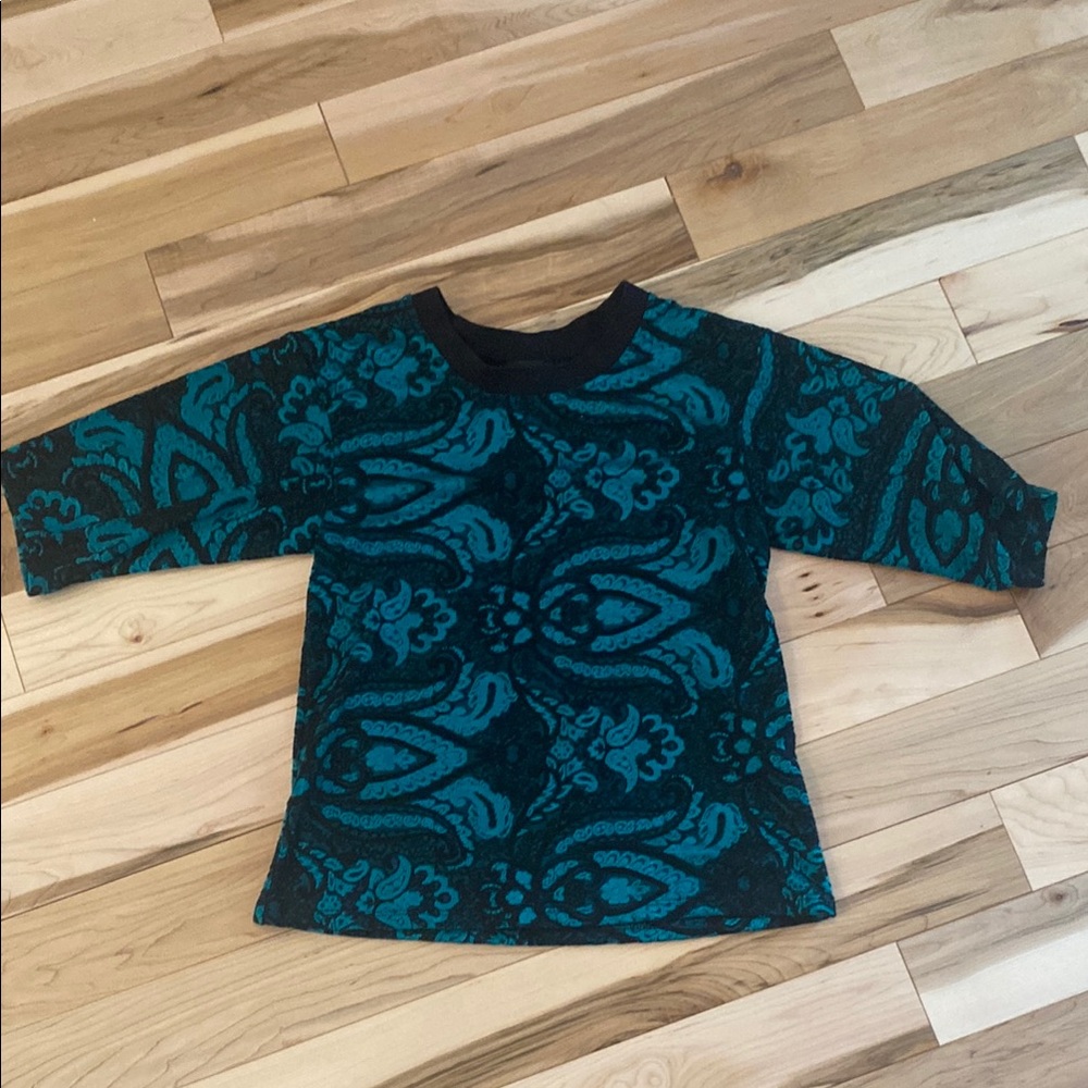 Topshop Blue and Black Long Sleeve Tee with Bold Print